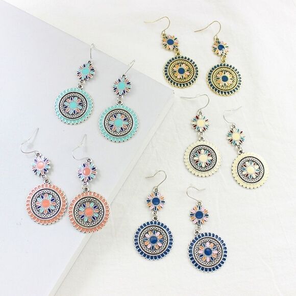 5/$25 White & Blue Flower Sun Dangle Earrings - Picture 5 of 9